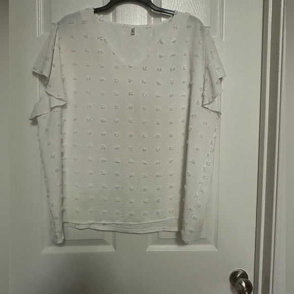 Women’s plus size 22W whittle top with ruffle cap sleeves.  Tufted polka dots. - Picture 1 of 5